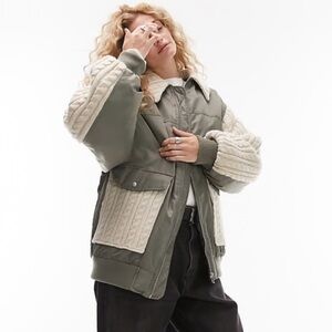 Topshop Olive and Beige Quilted Jacket